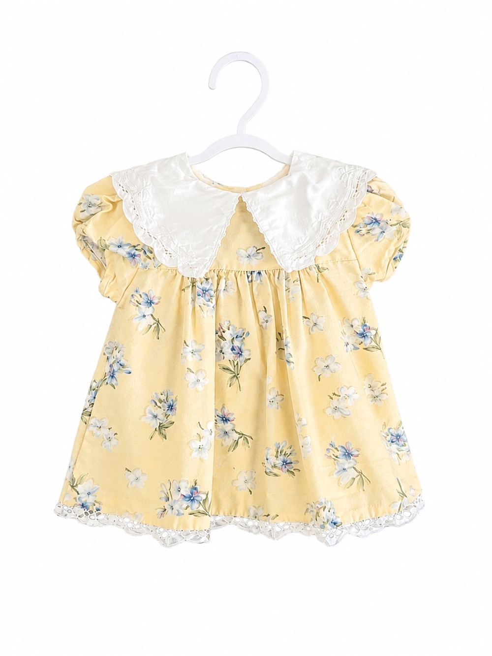 Allison Rose 18M Yellow Floral Lace Collar Dress Made in USA Cotton EUC